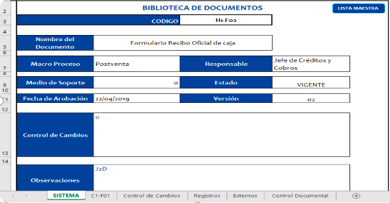 Catalogo Lista Maestra de documentos 