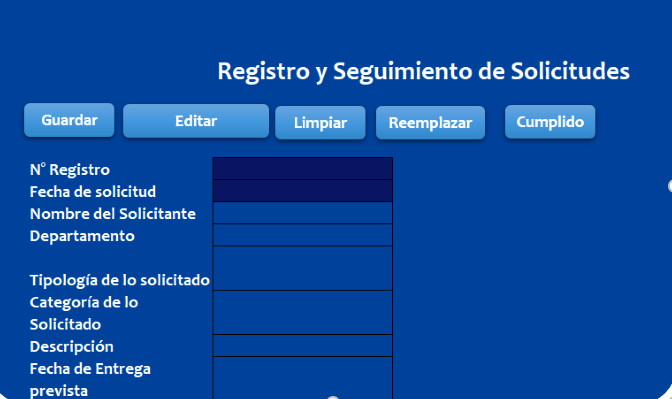 Registro y seguimiento a solicitudes (de compras, de mantenimientos, etc.) 